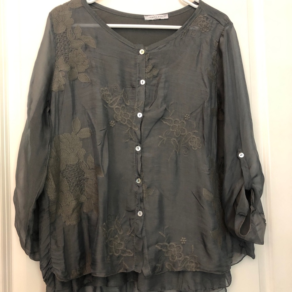 Bohemian Style Dark Gray Layered Blouse